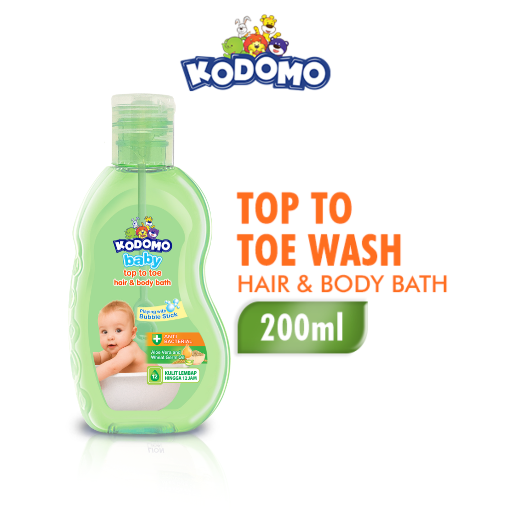 Kodomo Baby Top To Toe Hair & Body Bath Hijau Btl 200ML