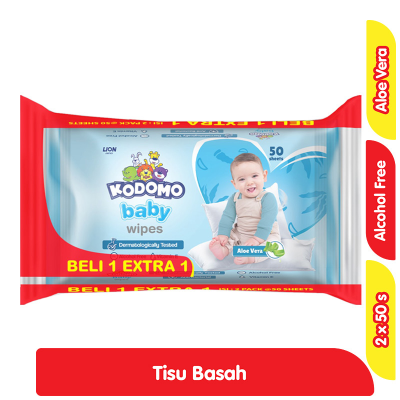 Kodomo Baby Wipes Aloe Vera 2x50S